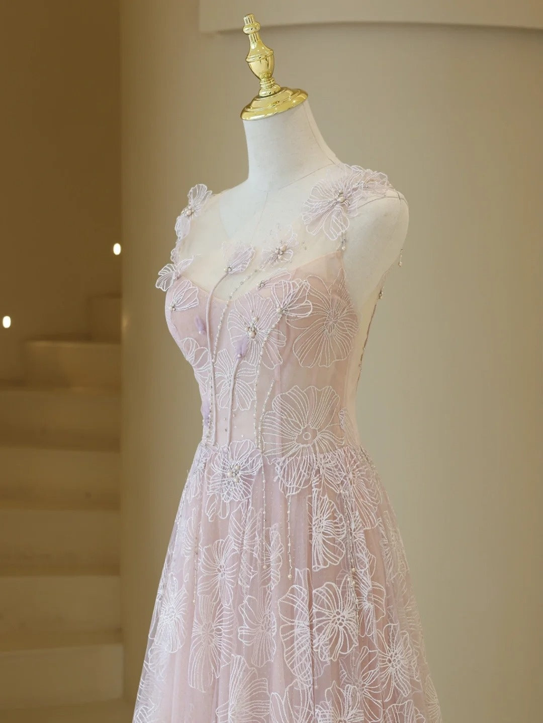 Robe de bal élégante en dentelle rose et tulle, robe de soirée charmante, robe d'invitée de mariage tendance AB1017