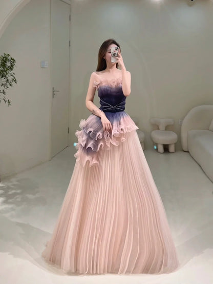 Robe de bal élégante sans bretelles en tulle rose poudré, robe de soirée longue inspirée des robes de bal de fin d'année N202