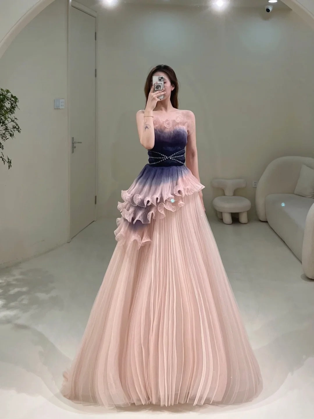 Robe de bal élégante sans bretelles en tulle rose poudré, robe de soirée longue inspirée des robes de bal de fin d'année N202
