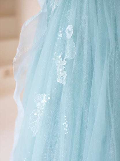 Robe de bal bustier bleu ciel clair en tulle, longue et ravissante, idéale pour un 19e anniversaire. Robe de bal N203