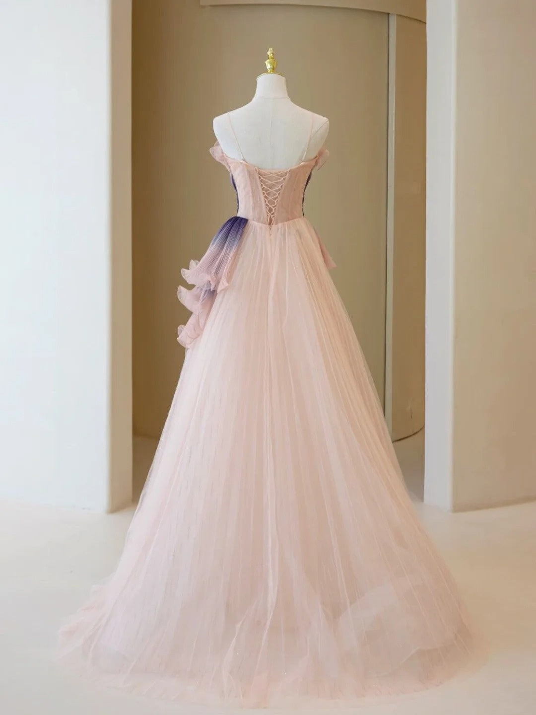 Robe de bal élégante sans bretelles en tulle rose poudré, robe de soirée longue inspirée des robes de bal de fin d'année N202