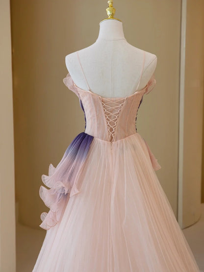 Robe de bal élégante sans bretelles en tulle rose poudré, robe de soirée longue inspirée des robes de bal de fin d'année N202