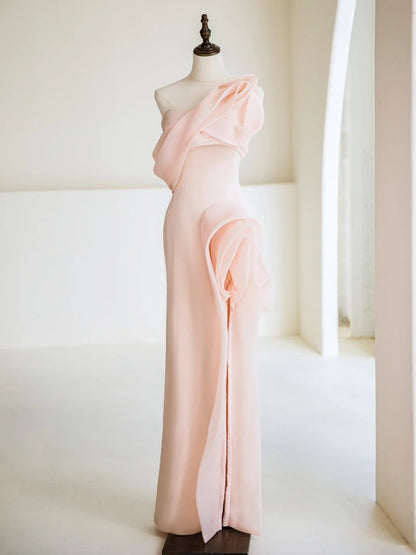 Robe de bal longue rose poudré asymétrique sirène intemporelle - Inspiration robe de soirée - N304