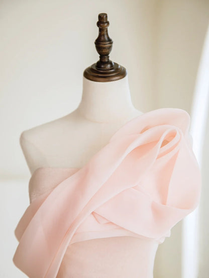 Robe de bal longue rose poudré asymétrique sirène intemporelle - Inspiration robe de soirée - N304