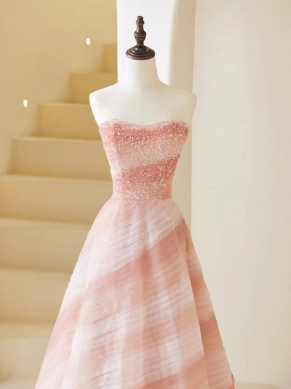 Robe de bal élégante sans bretelles en tulle rose, robe de soirée charmante, robe d'invitée de mariage tendance AB1015