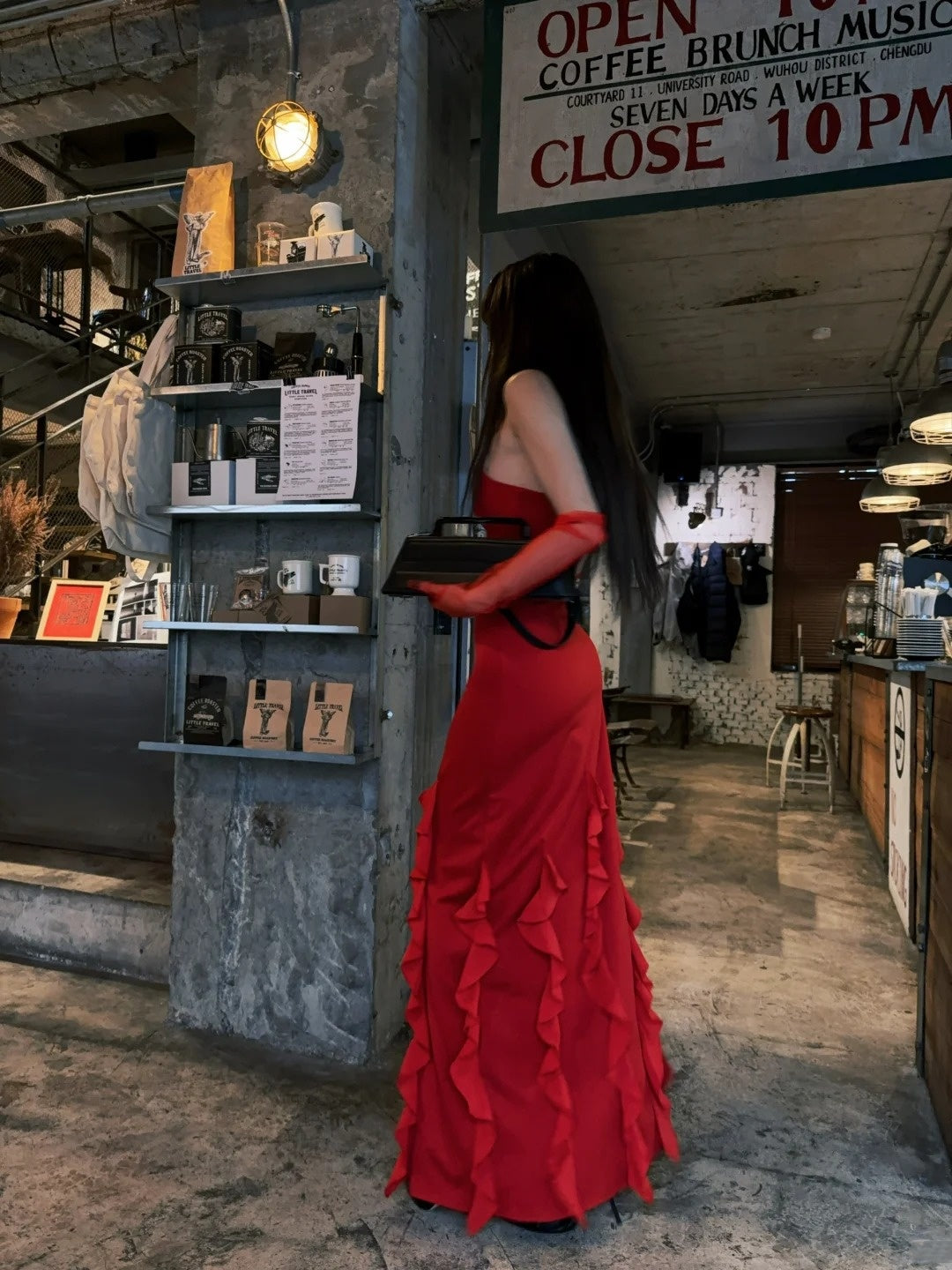 Sexy Mermaid Strapless Red With Gloves Long Prom Dresses Formal Dress Party Birthday Outfits N405