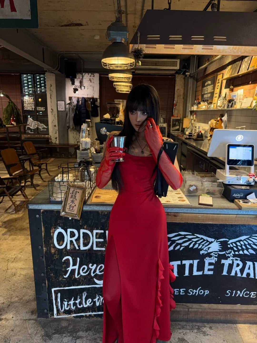 Sexy Mermaid Strapless Red With Gloves Long Prom Dresses Formal Dress Party Birthday Outfits N405