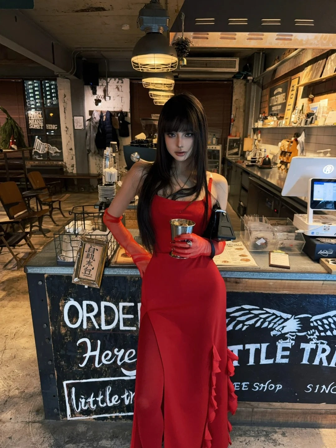 Sexy Mermaid Strapless Red With Gloves Long Prom Dresses Formal Dress Party Birthday Outfits N405