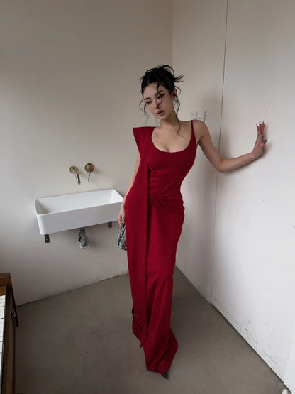 Unique Mermaid Spaghetti Strap Red With Scarf Long Prom Dresses Inspiration 18th Birthday Gowns Formal Evening Dress N465
