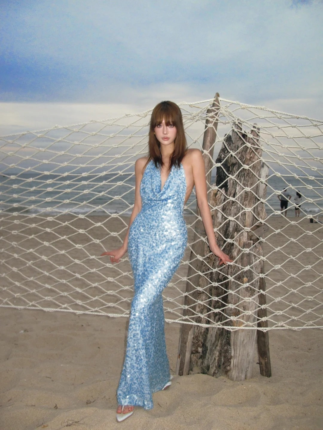 Robe de bal longue bleu clair à paillettes, dos nu et décolleté sirène, inspiration pour un 18e anniversaire, robe de soirée formelle N468