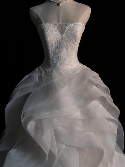 Robe de mariée de rêve, bustier cœur, tulle blanc à volants plissés, style vintage, robe longue N565