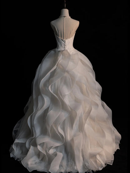 Robe de mariée de rêve, bustier cœur, tulle blanc à volants plissés, style vintage, robe longue N565