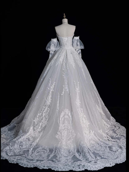Civil Wedding Dresses Mermaid Sweetheart White With Long Sleeves Lace Brides Dress Fitted Bridal Gowns N567