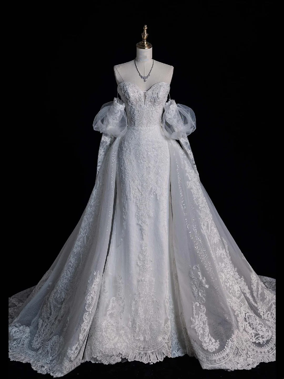 Civil Wedding Dresses Mermaid Sweetheart White With Long Sleeves Lace Brides Dress Fitted Bridal Gowns N567