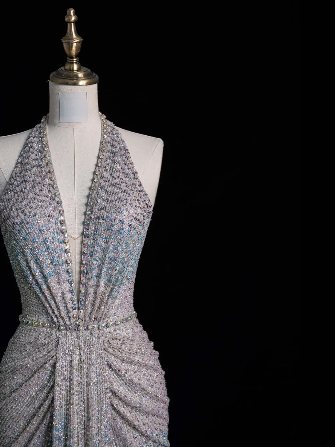 Robe de bal longue sirène élégante à sequins et plissée, dos nu, tenue de soirée formelle N568