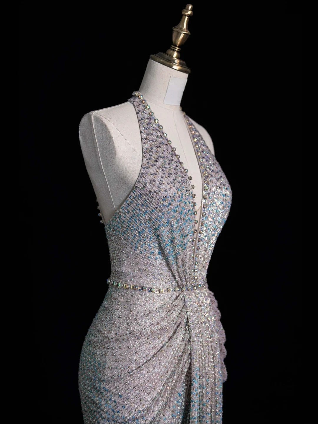 Robe de bal longue sirène élégante à sequins et plissée, dos nu, tenue de soirée formelle N568