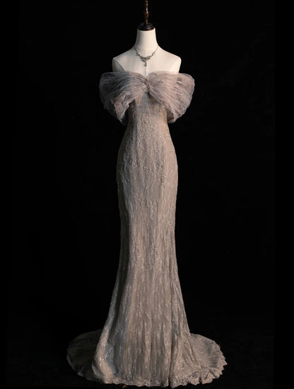 Robe de bal sobre, épaules dénudées, fourreau, longue, tenue de soirée semi-formelle N571