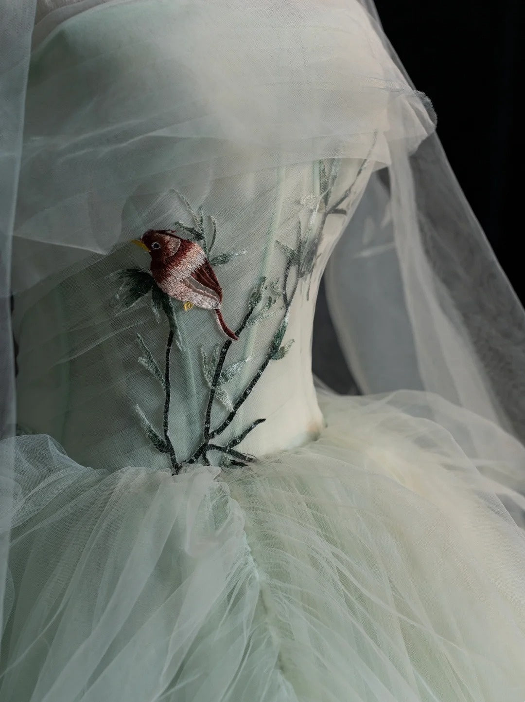 Robe de bal bustier vert menthe sans manches avec cape en tulle appliquée, longue robe de quinceañera, tenue d'anniversaire pour les 15 et 16 ans (N574)