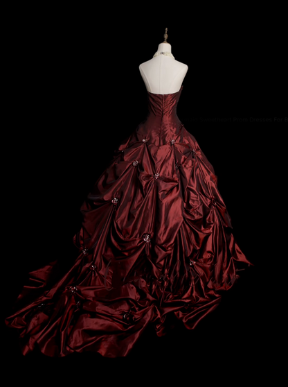 Robe de bal rétro bustier bordeaux années 60, robe de soirée longue et élégante N830