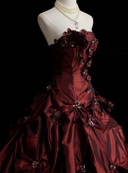 Robe de bal rétro bustier bordeaux années 60, robe de soirée longue et élégante N830