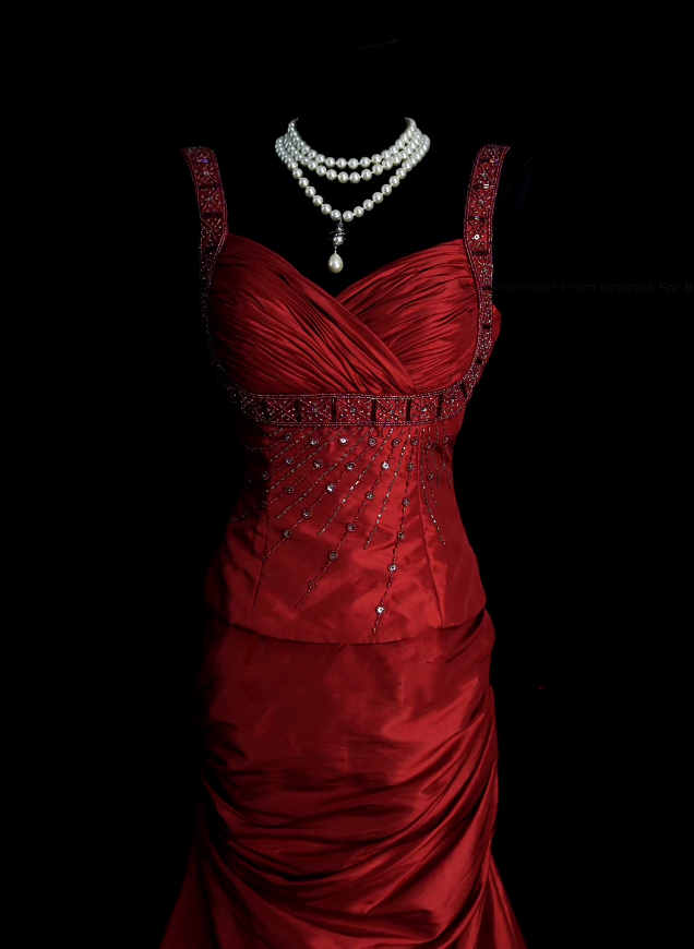 Robe de bal longue plissée en satin bordeaux, style sirène rétro chic, bretelles, années 1950, référence N831