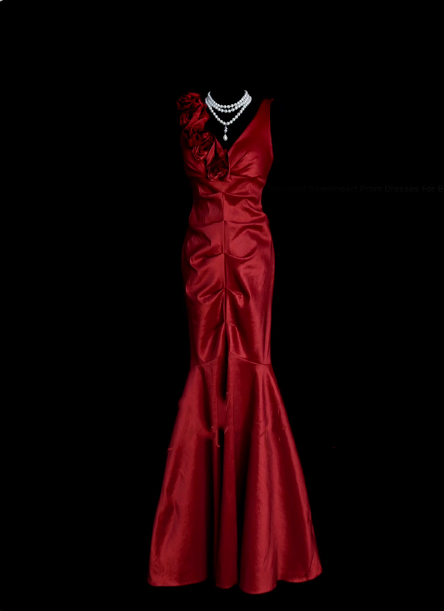 Robe de bal longue plissée en satin bordeaux, style sirène rétro chic, col en V, années 1950, référence N833