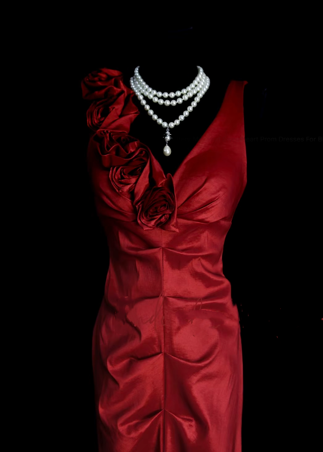Robe de bal longue plissée en satin bordeaux, style sirène rétro chic, col en V, années 1950, référence N833