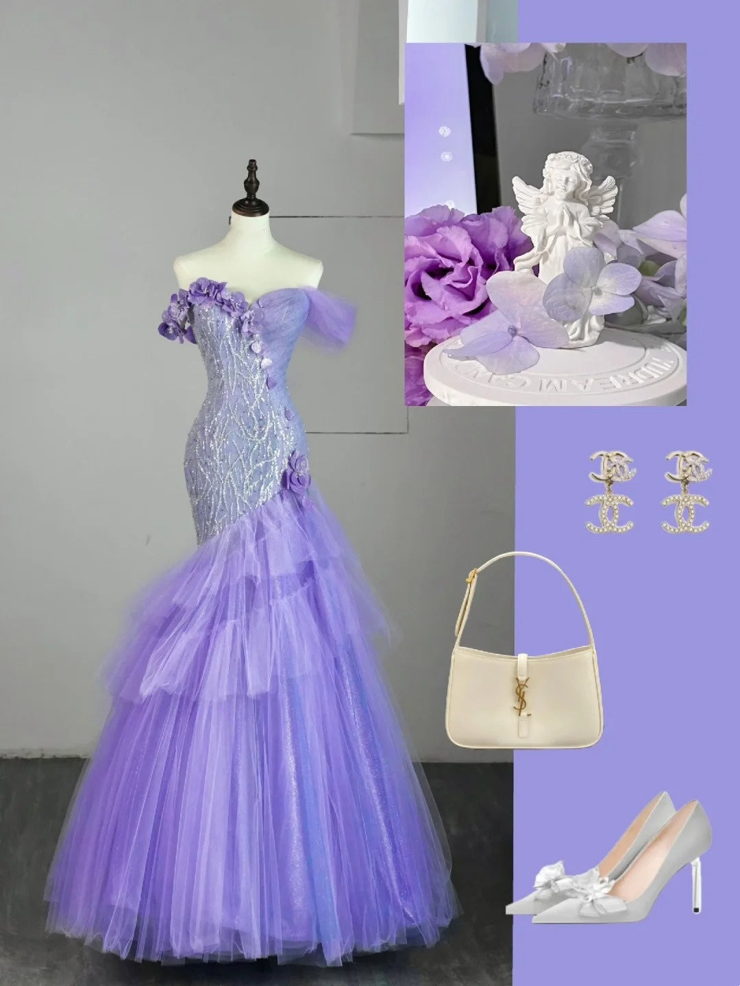 Modest Mermaid Off The Shoulder Lilac Tulle Long Prom Dresses Party Dress 21st Birthday Outfits Graduation Gown N851