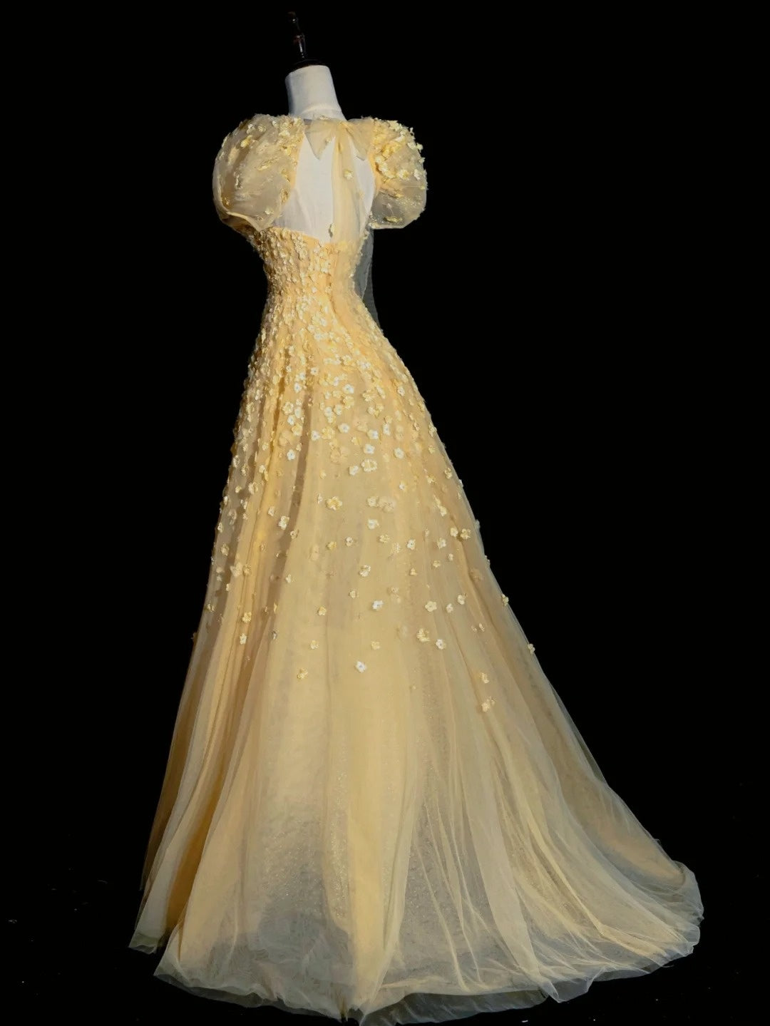 Robe de bal princesse bustier cœur en tulle jaune, longue robe de soirée, tenue d'anniversaire 18 ans, robe de remise de diplôme N857