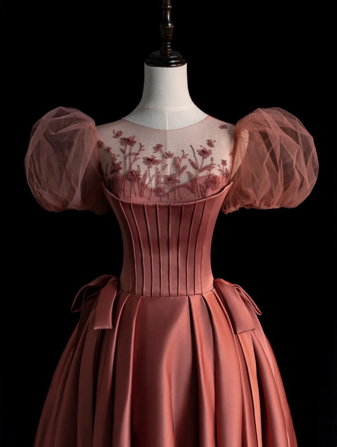 Robe de bal princesse en satin décolleté cœur avec manches bouffantes, robe de soirée longue, tenue pour 18 ans, robe de remise de diplôme N858