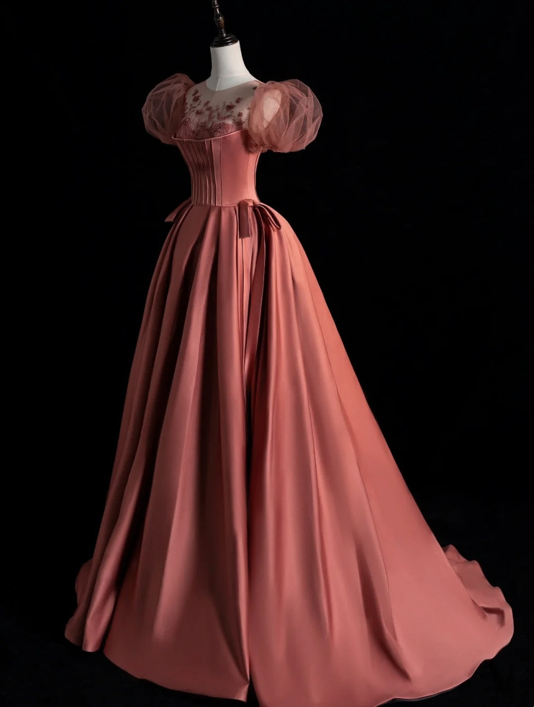 Robe de bal princesse en satin décolleté cœur avec manches bouffantes, robe de soirée longue, tenue pour 18 ans, robe de remise de diplôme N858