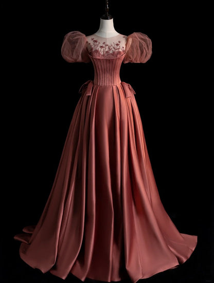 Robe de bal princesse en satin décolleté cœur avec manches bouffantes, robe de soirée longue, tenue pour 18 ans, robe de remise de diplôme N858