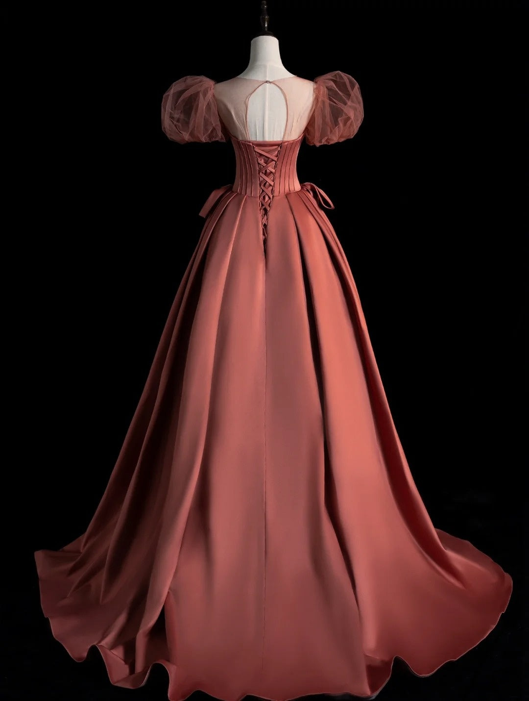 Robe de bal princesse en satin décolleté cœur avec manches bouffantes, robe de soirée longue, tenue pour 18 ans, robe de remise de diplôme N858