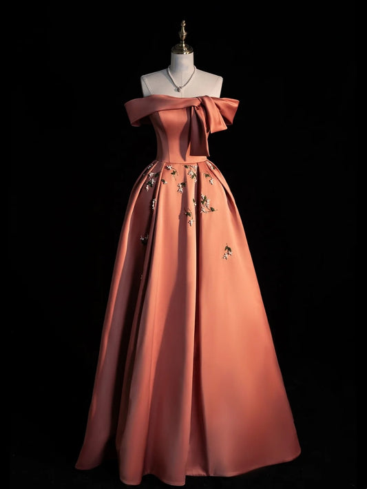 Prinzessinnen-Ballkleid, schulterfrei, rostrot, Satin, langes Abendkleid, Partykleid, Outfit zum 18. Geburtstag, Abschlusskleid N861