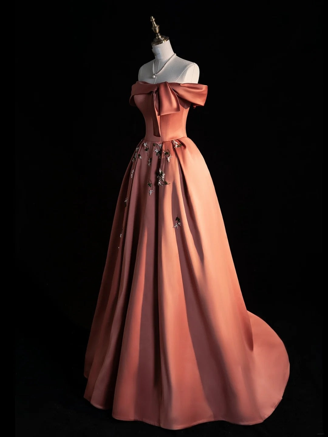 Robe de bal princesse épaules dénudées, robe longue en satin rouge rouille, robe de soirée, tenue pour 18 ans, robe de remise de diplôme N861