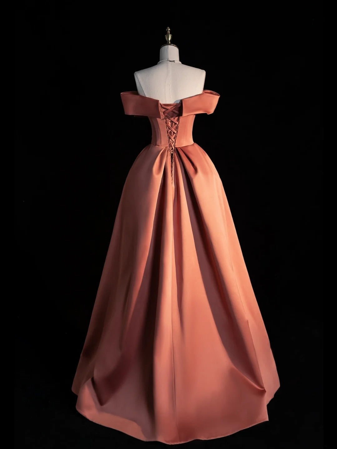 Robe de bal princesse épaules dénudées, robe longue en satin rouge rouille, robe de soirée, tenue pour 18 ans, robe de remise de diplôme N861