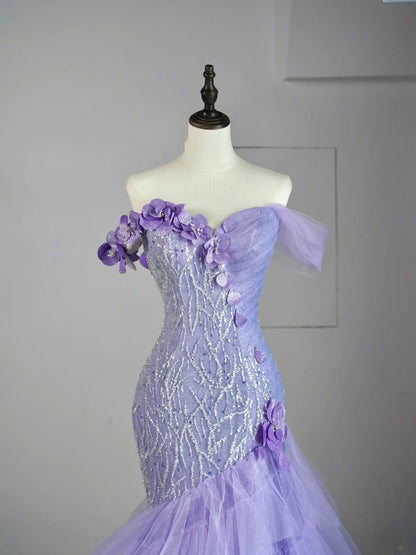 Modest Mermaid Off The Shoulder Lilac Tulle Long Prom Dresses Party Dress 22th Birthday Outfits Graduation Gown N863