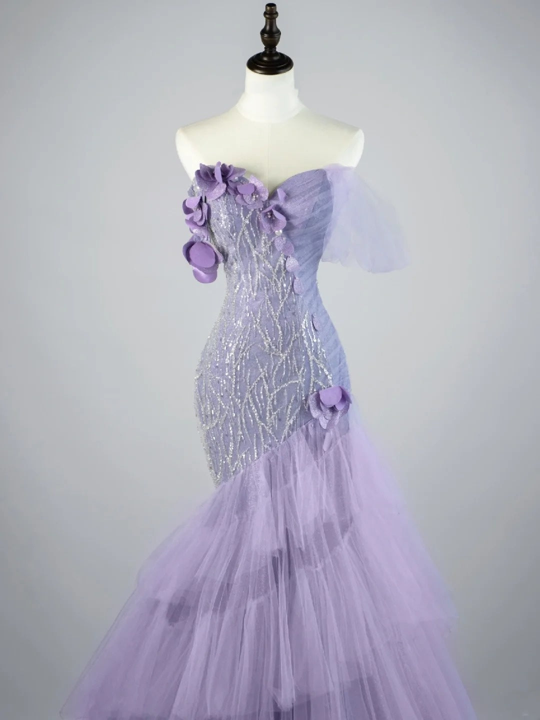 Modest Mermaid Off The Shoulder Lilac Tulle Long Prom Dresses Party Dress 22th Birthday Outfits Graduation Gown N863