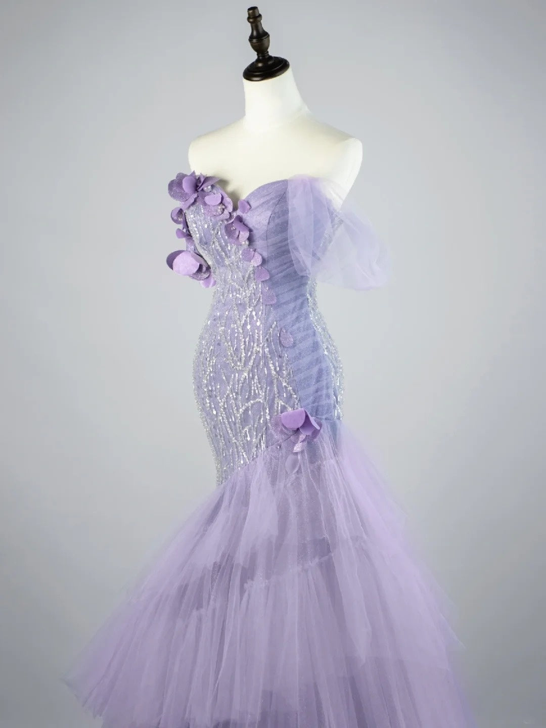 Modest Mermaid Off The Shoulder Lilac Tulle Long Prom Dresses Party Dress 22th Birthday Outfits Graduation Gown N863