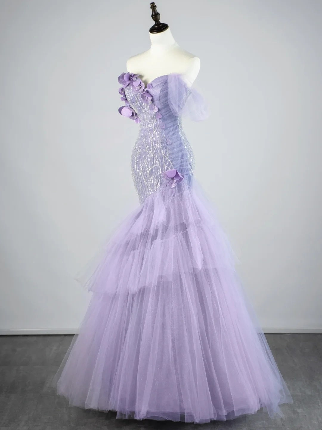 Modest Mermaid Off The Shoulder Lilac Tulle Long Prom Dresses Party Dress 22th Birthday Outfits Graduation Gown N863