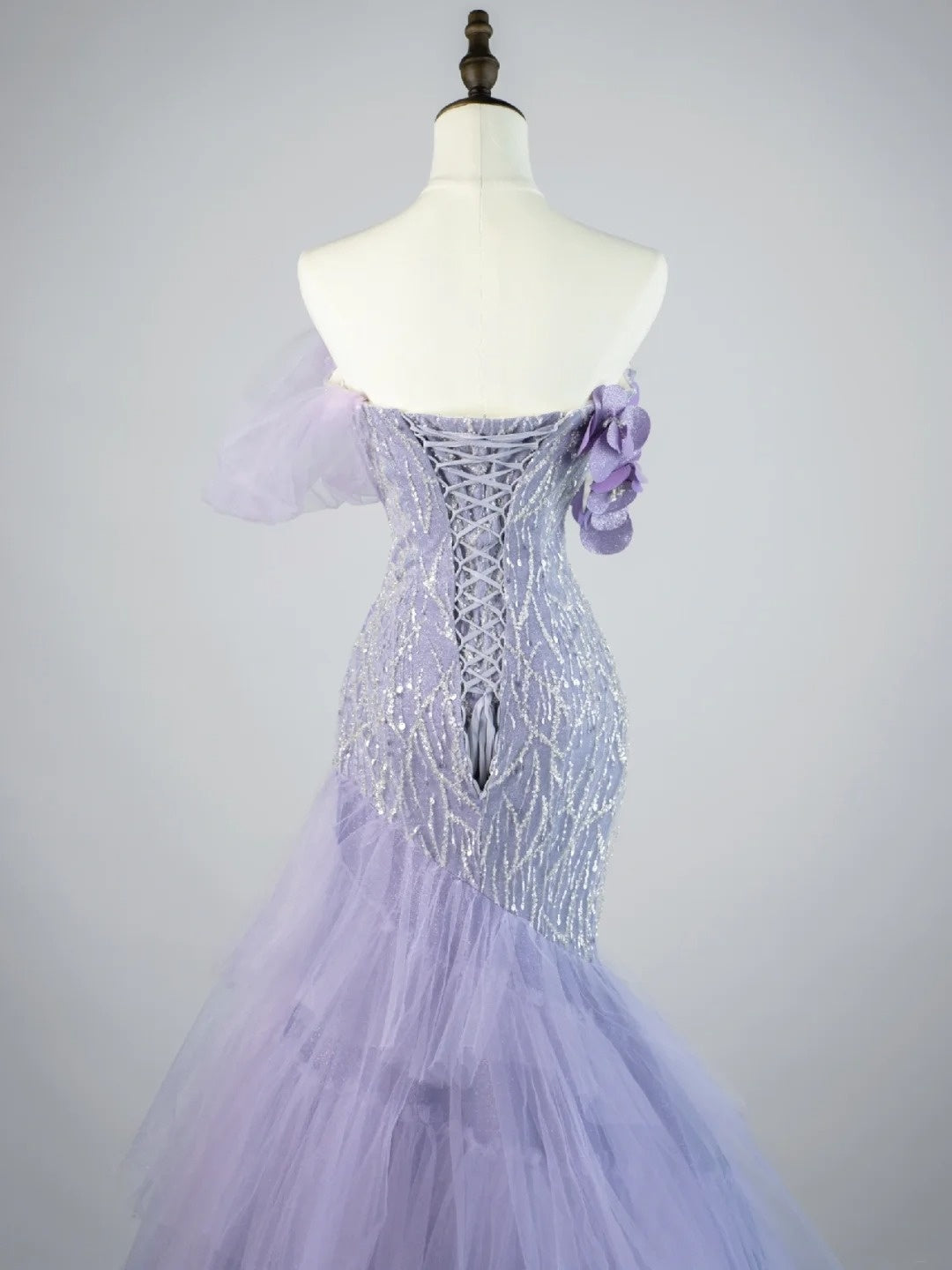 Modest Mermaid Off The Shoulder Lilac Tulle Long Prom Dresses Party Dress 22th Birthday Outfits Graduation Gown N863