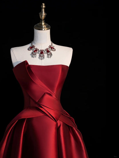 Classy Ball Gowns High Low Strapless Burgundy Satin Prom Dresses Graduation 20th Birthday Outfits N506