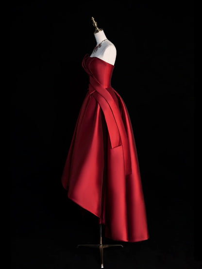 Classy Ball Gowns High Low Strapless Burgundy Satin Prom Dresses Graduation 20th Birthday Outfits N506