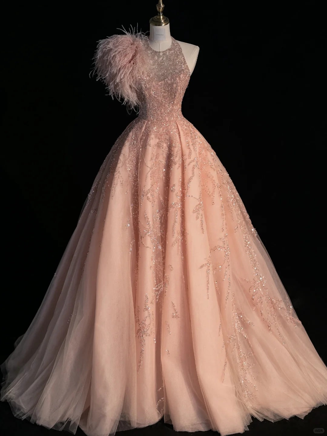 Elegante Ballkleider mit Rundhalsausschnitt, Pailletten, rosafarben, langes Abendkleid, Abschlussballkleid, Outfit für den 20. Geburtstag N873