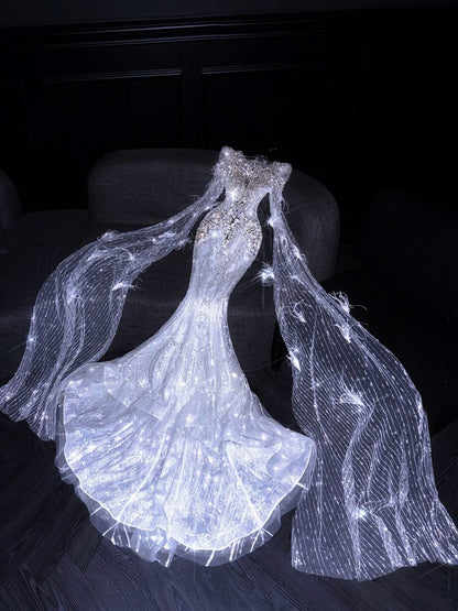 Robe de mariée sirène féérique à sequins et corsage perlé, longue robe de mariée cintrée N862