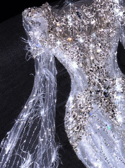 Robe de mariée sirène féérique à sequins et corsage perlé, longue robe de mariée cintrée N862