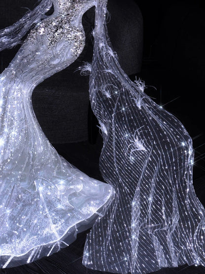 Robe de mariée sirène féérique à sequins et corsage perlé, longue robe de mariée cintrée N862