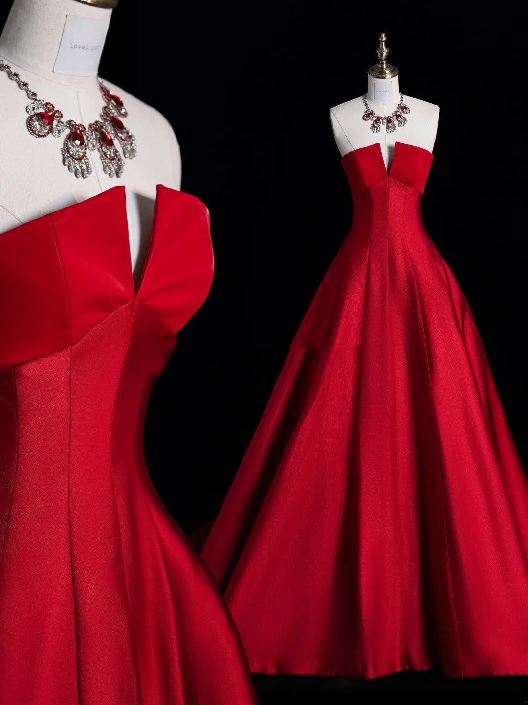 Robes de bal élégantes, robes de bal bustier en satin rouge, tenues de remise de diplômes et de 20e anniversaire N935