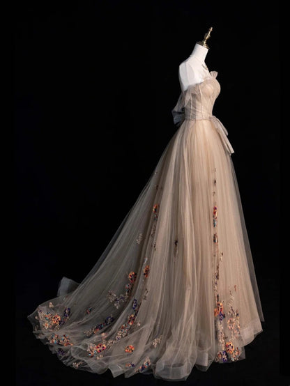 Robe de bal princesse bustier en tulle champagne, longue, tenue de soirée, robe de cérémonie N960