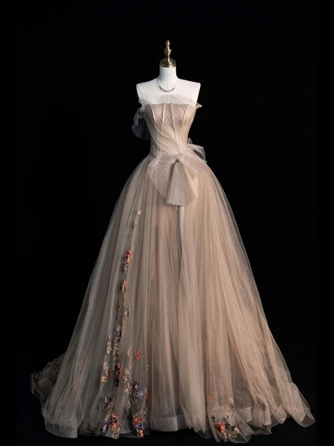 Robe de bal princesse bustier en tulle champagne, longue, tenue de soirée, robe de cérémonie N960